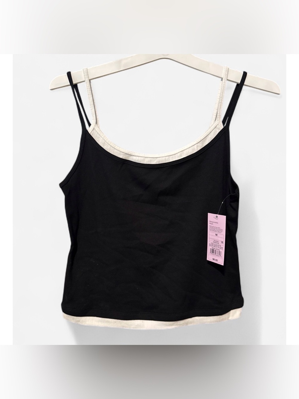 Bundle: 2pcs of Wild Fable Black & Whots Layered-Trim Spaghetti Strap Tank Top